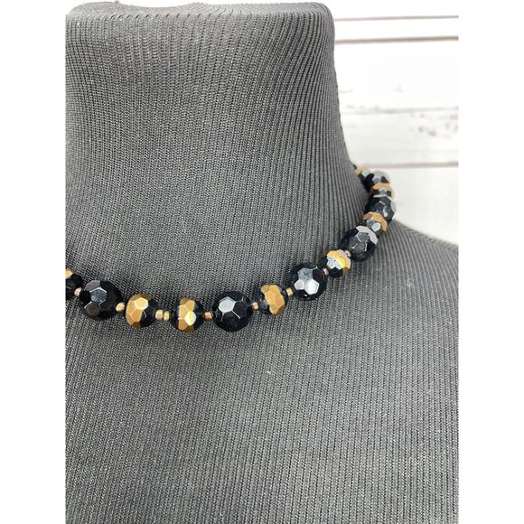 Vintage JS Signed Women's Black Iridescent Beaded Lobster Clasp Fashion Collar N - Picture 7 of 10